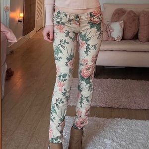 Current/Elliot cream floral pink skinny jeans